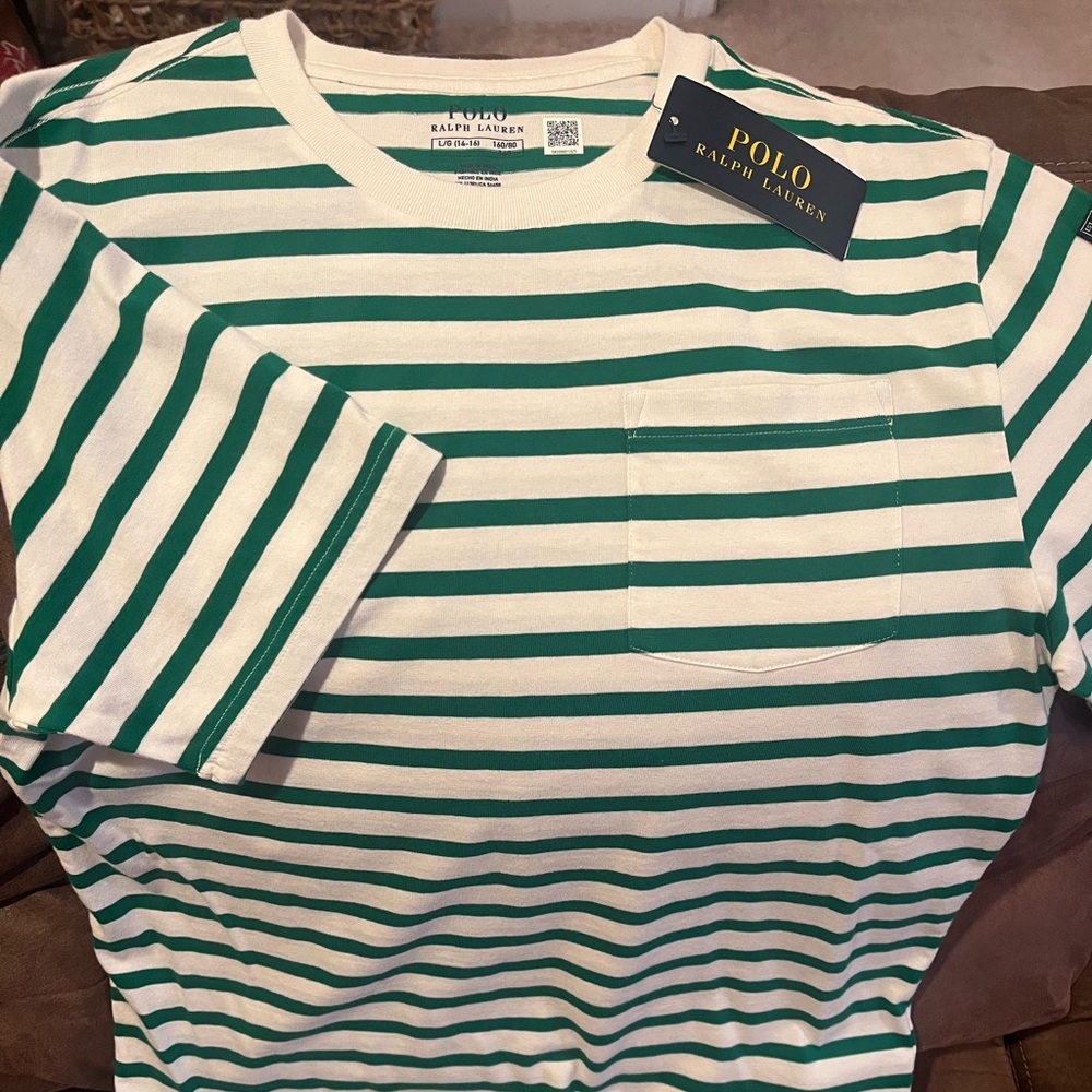 NWT….Ralph Lauren Kids Striped Tee in Green and White